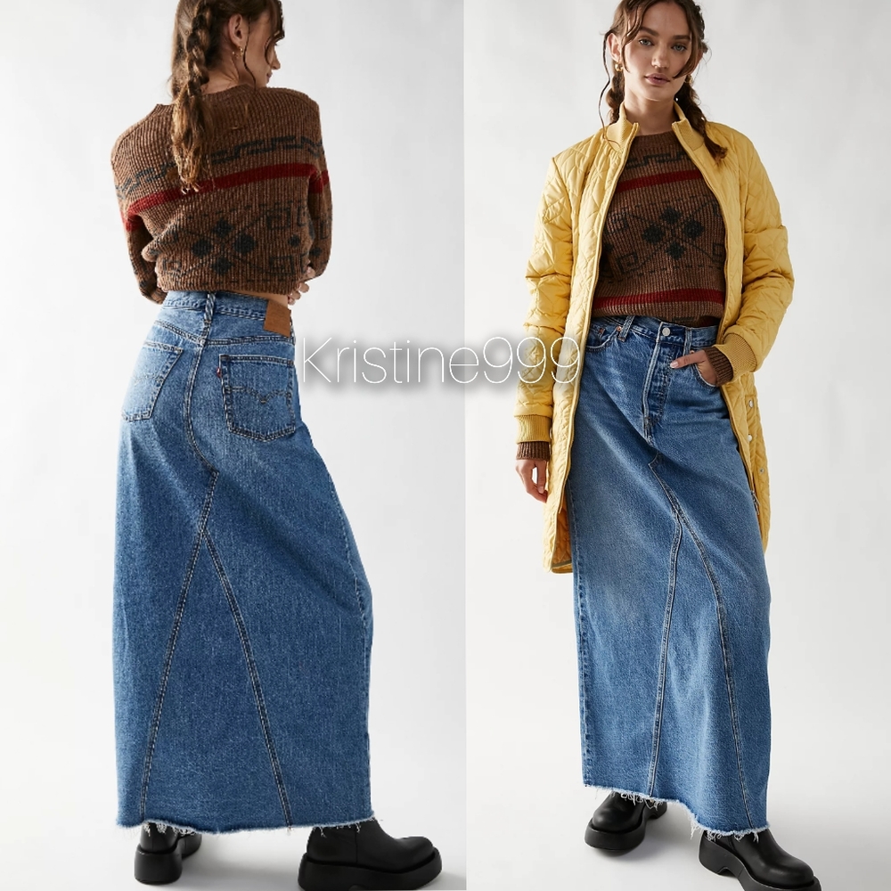 Levi's Premium ICONIC Long Denim Skirt Indigo Medium Wash sz 24 25 26 27 28 29 - Picture 3 of 10